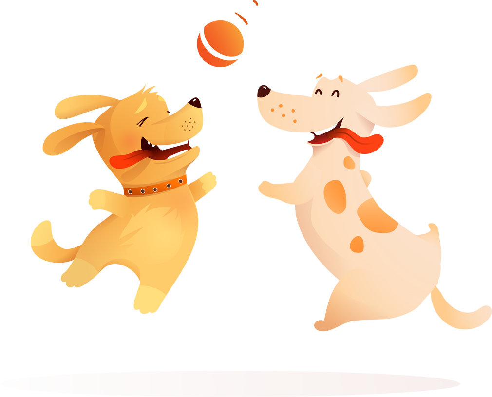 Dogs Playing with Ball Illustration